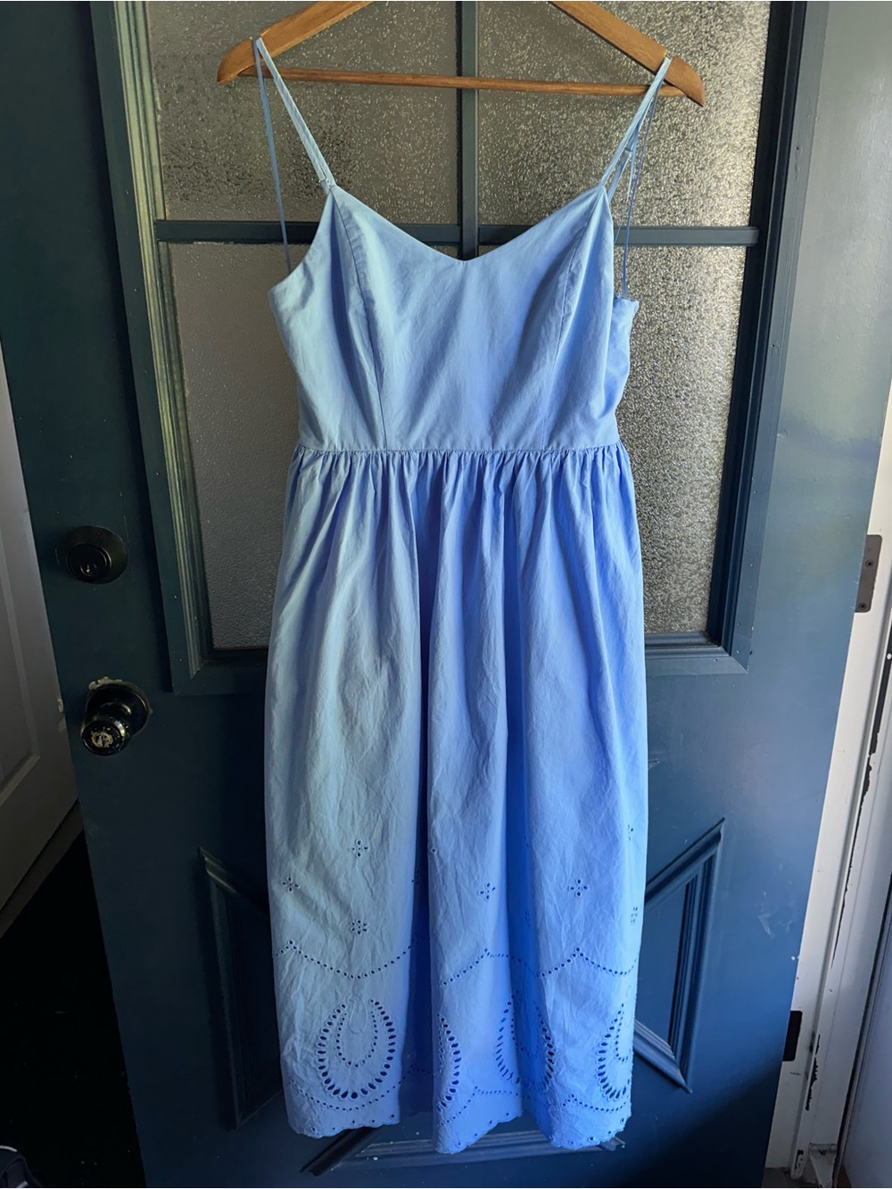 Calypso St. Barth Light Blue Eyelet Midi Dress with Spaghetti Straps